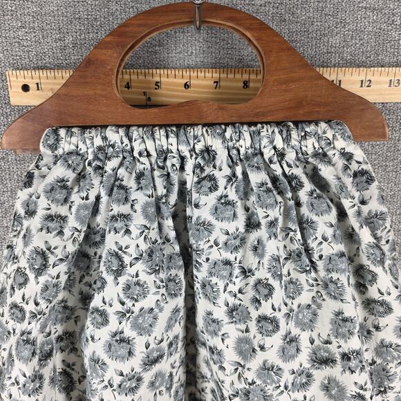 LOVESHACKFANCY MCKENNA GRAND HANDLE BAG COTTON LINEN FLORAL W/ SOLID WOOD HANDLE - Picture 9 of 11